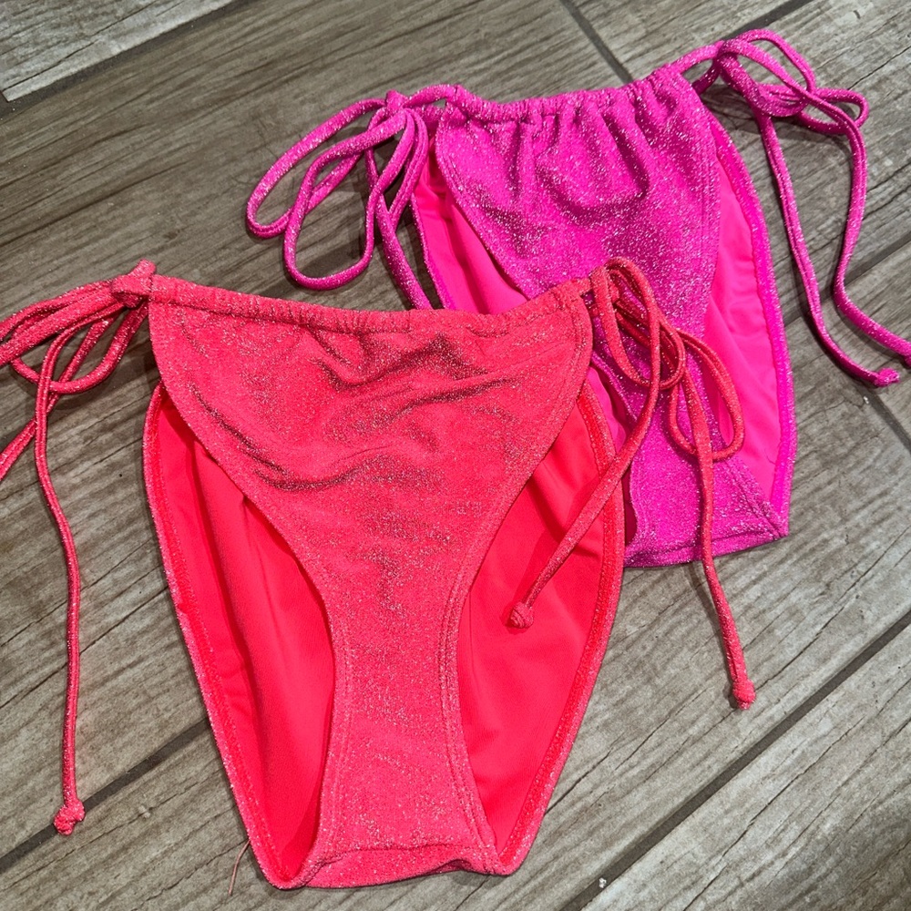Good American Sparkle String Bikini Bottoms - Hot Pink & Fuchsia